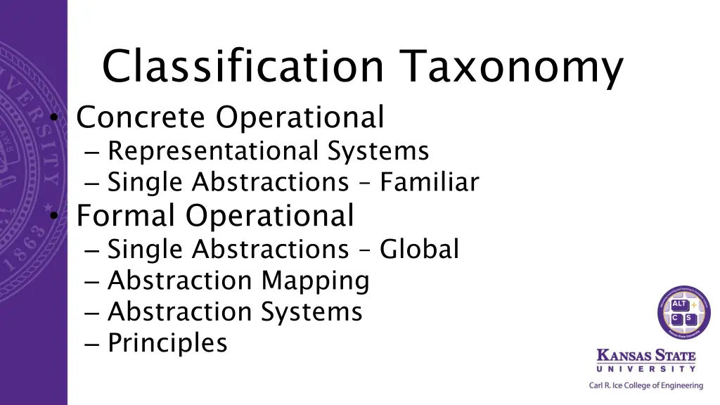 classification taxonomy concrete operational