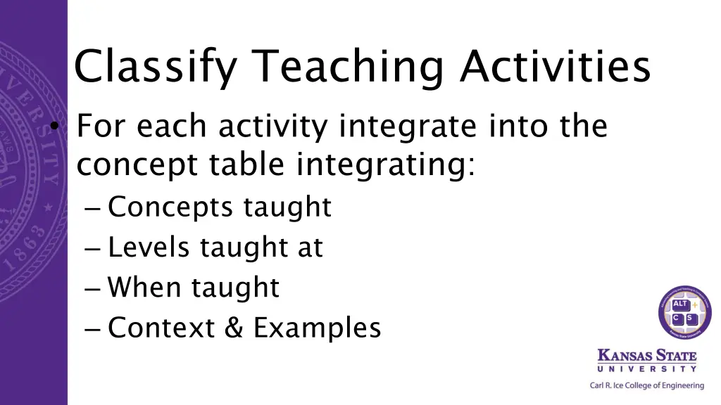 classify teaching activities for each activity
