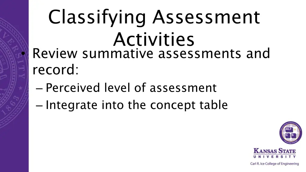 classifying assessment activities review