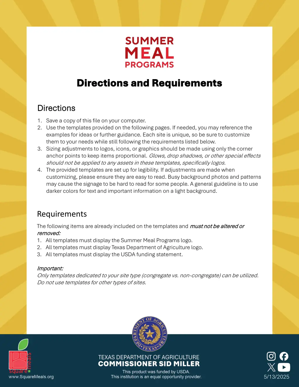 directions and requirements directions