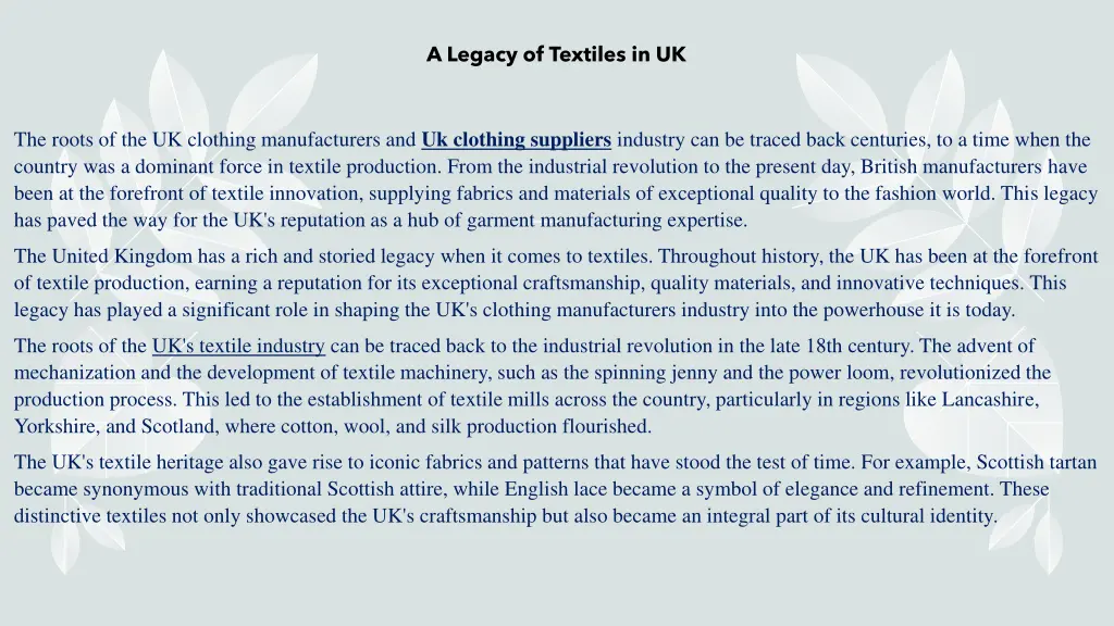 a legacy of textiles in uk