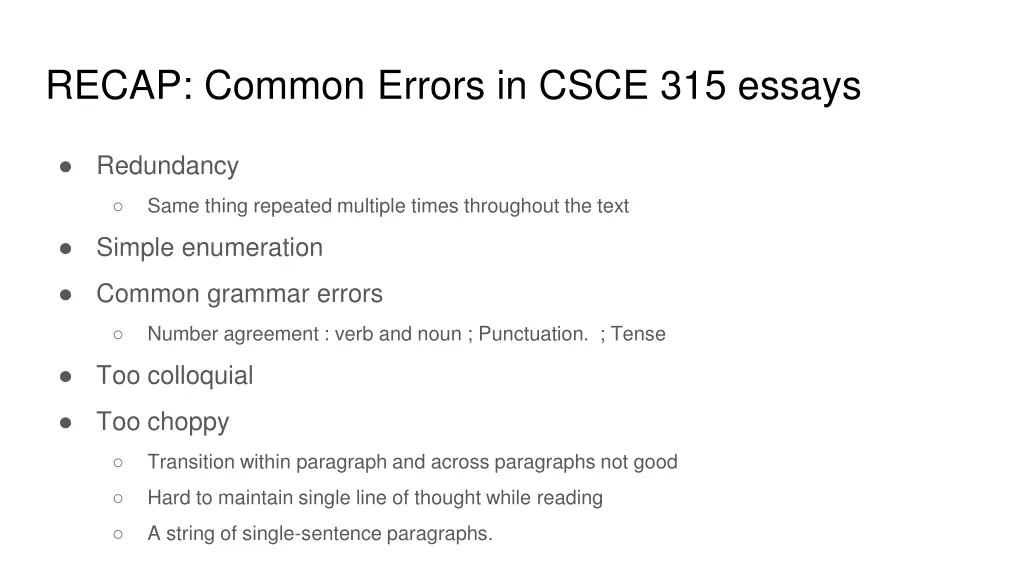 recap common errors in csce 315 essays