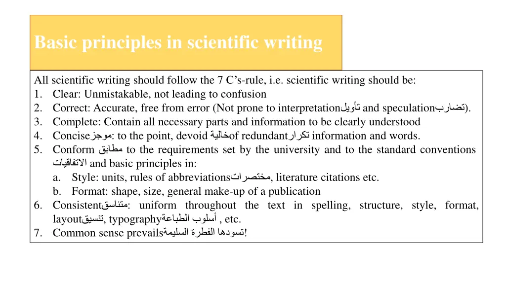 basic principles in scientific writing
