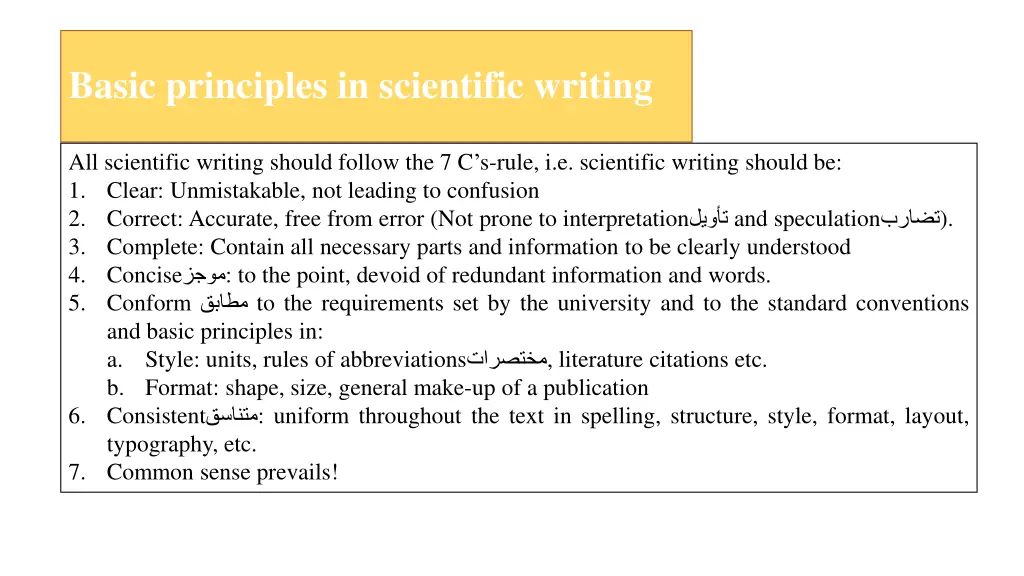 basic principles in scientific writing
