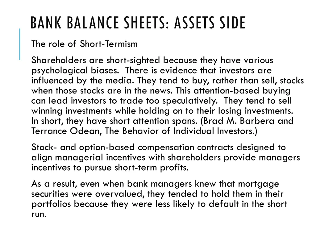 bank balance sheets assets side the role of short