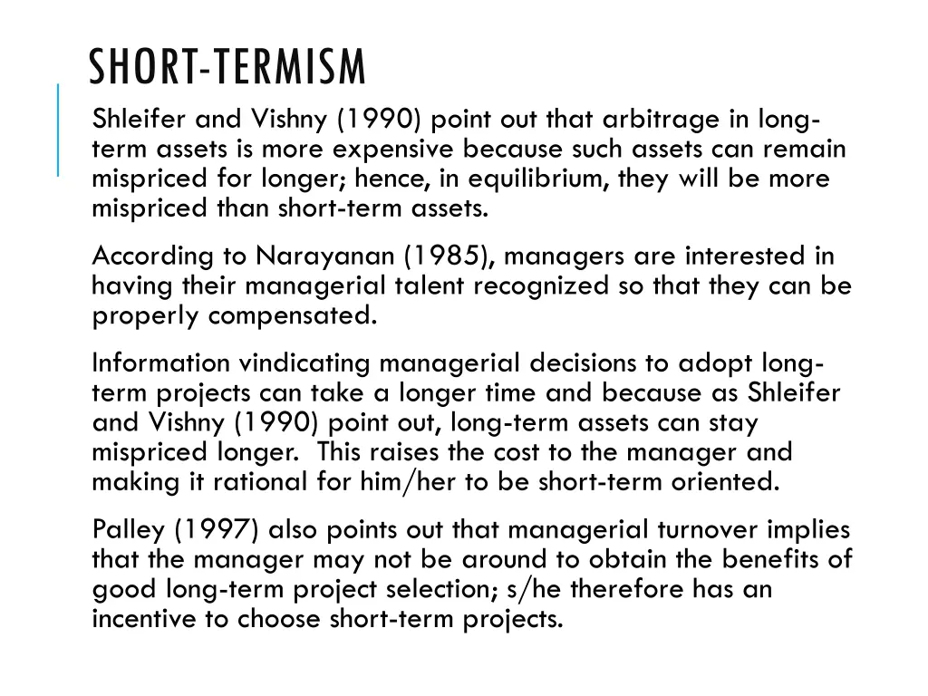 short termism shleifer and vishny 1990 point