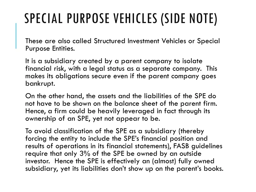special purpose vehicles side note