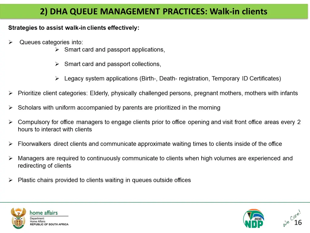 2 dha queue management practices walk in clients