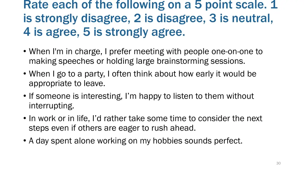rate each of the following on a 5 point scale 3