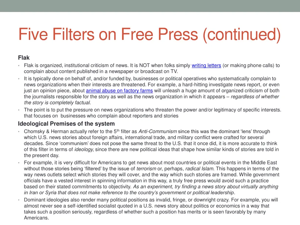 five filters on free press continued
