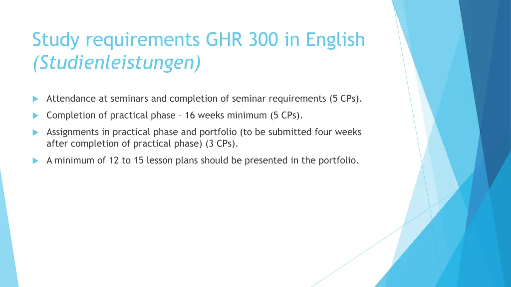 study requirements ghr 300 in english