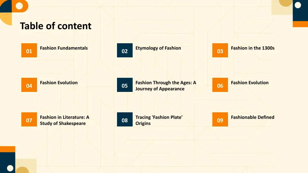 table of content