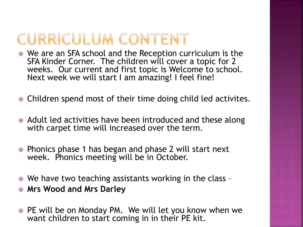 curriculum content we are an sfa school