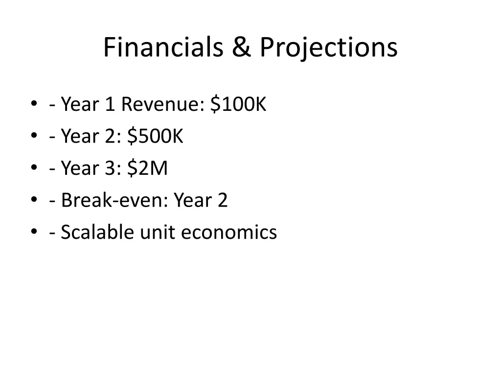 financials projections