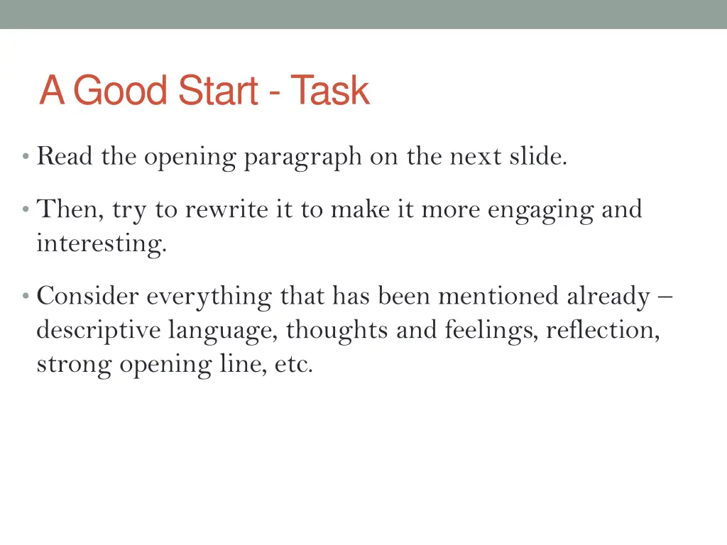 a good start task