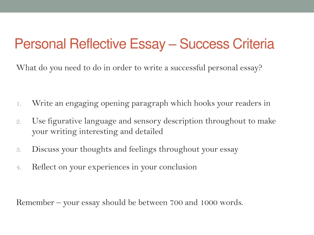 personal reflective essay success criteria