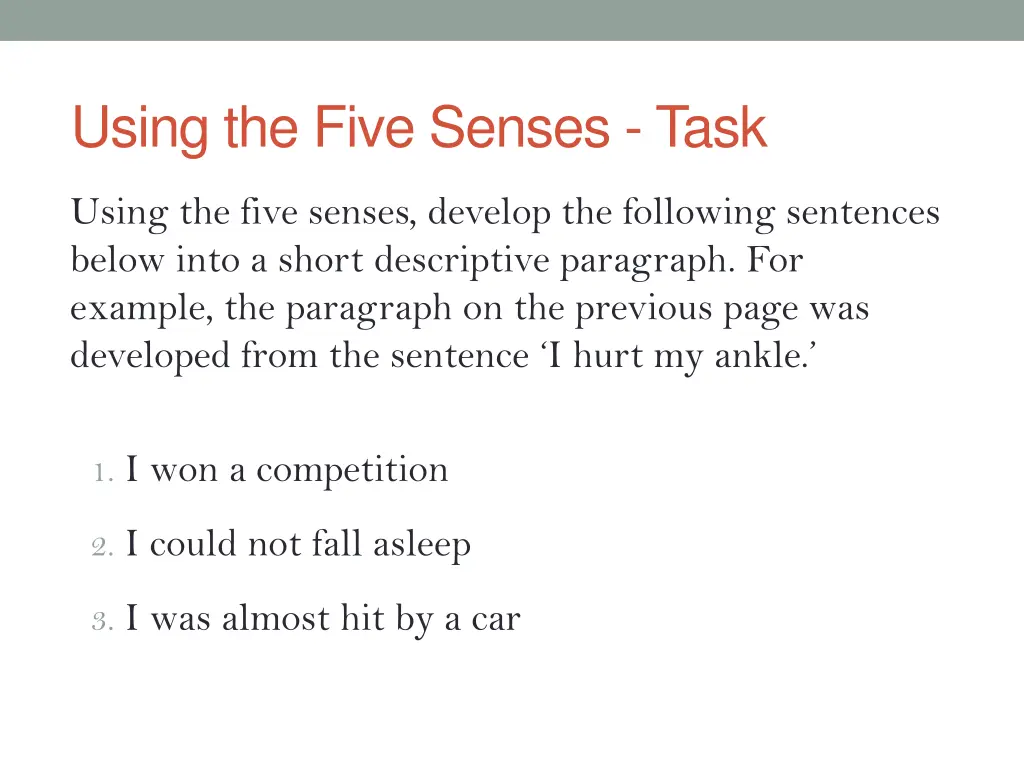 using the five senses task