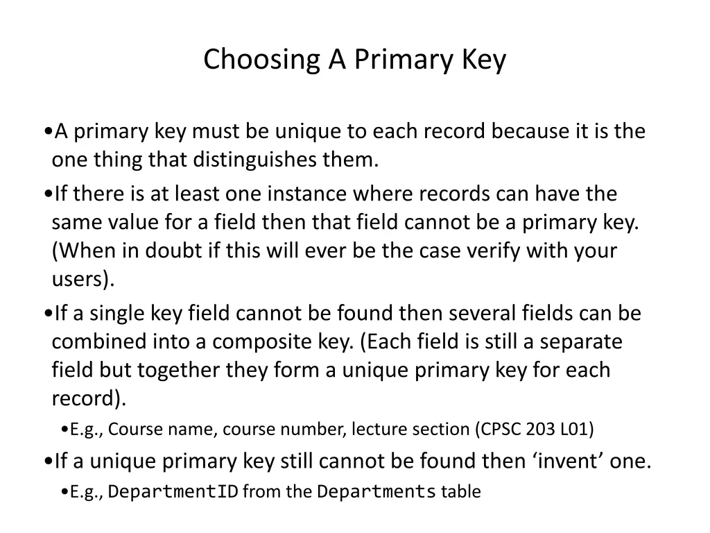 choosing a primary key