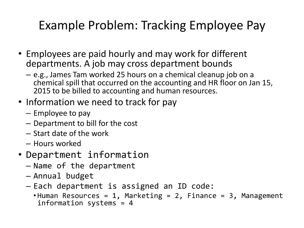 example problem tracking employee pay