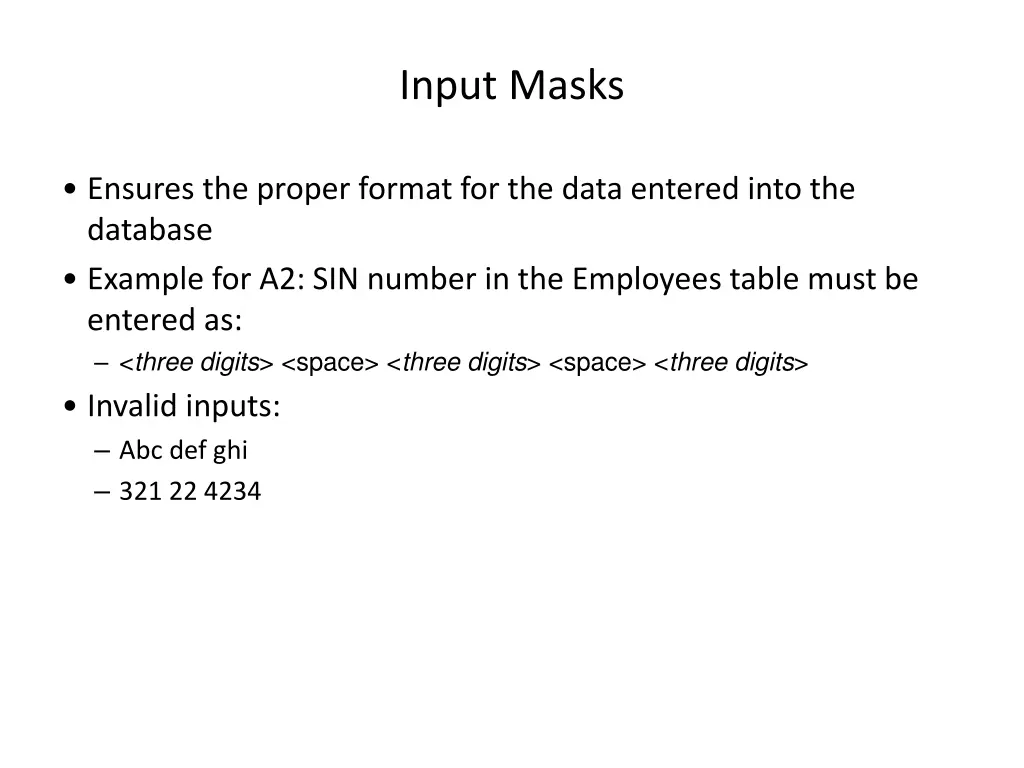 input masks