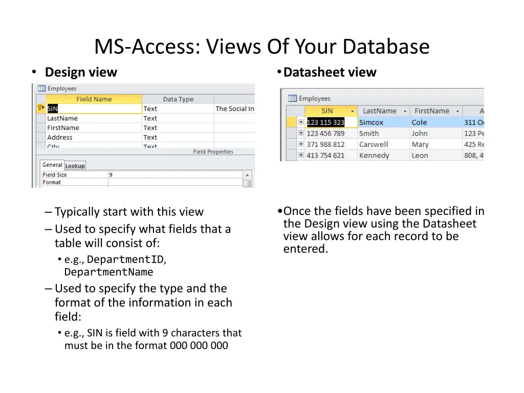 ms access views of your database design view