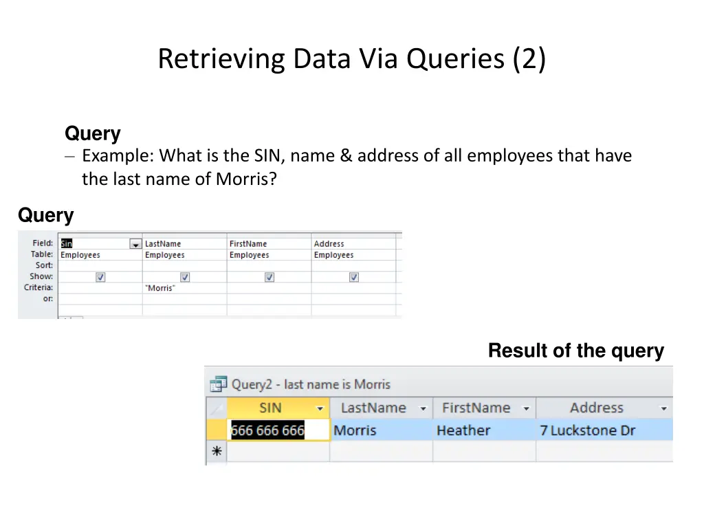 retrieving data via queries 2