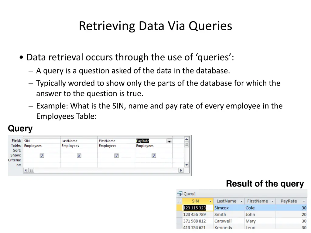 retrieving data via queries