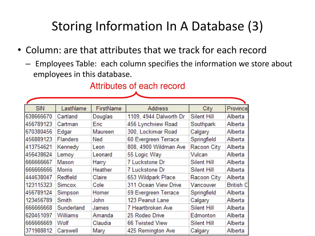 storing information in a database 3