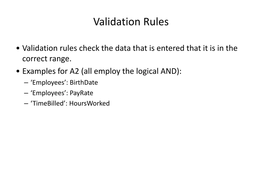 validation rules