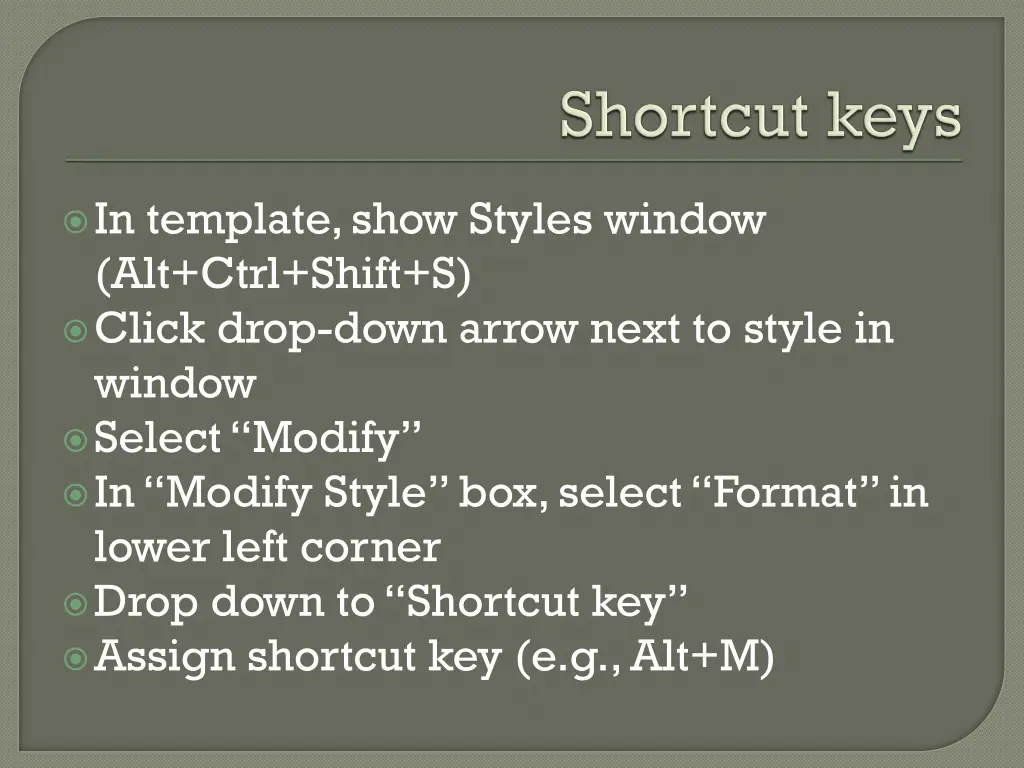 in template show styles window alt ctrl shift