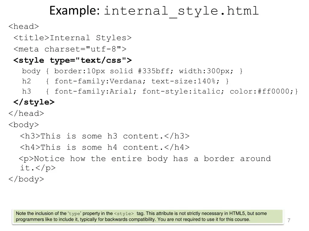 example internal style html