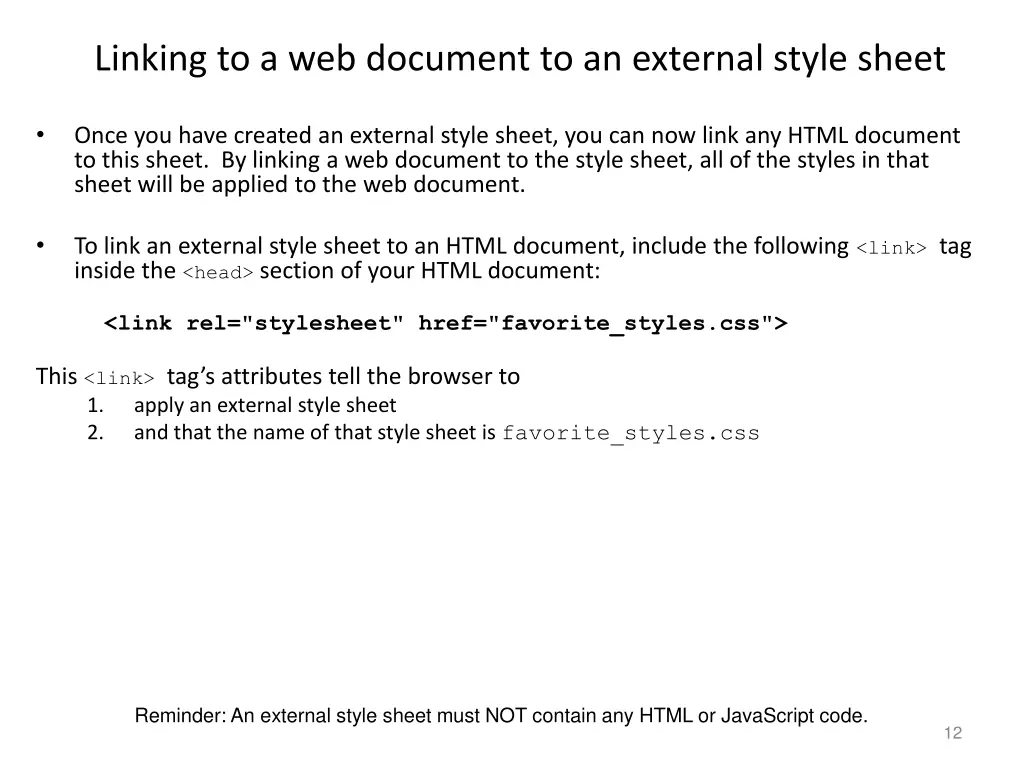 linking to a web document to an external style