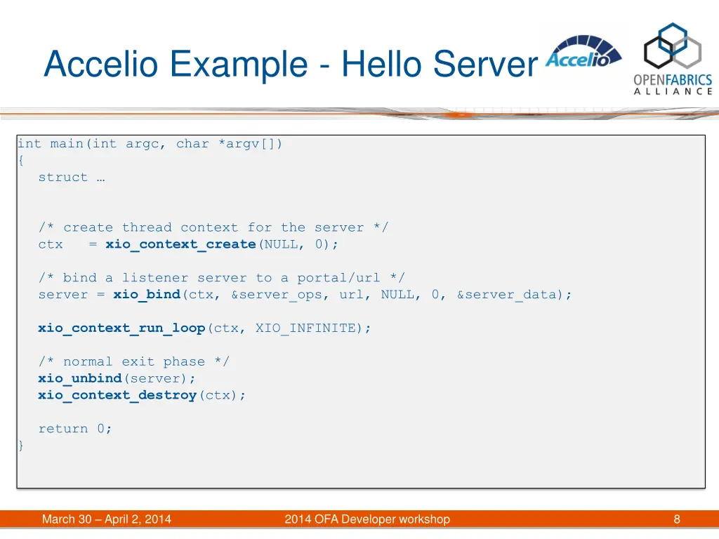 accelio example hello server