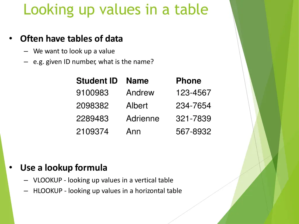 looking up values in a table