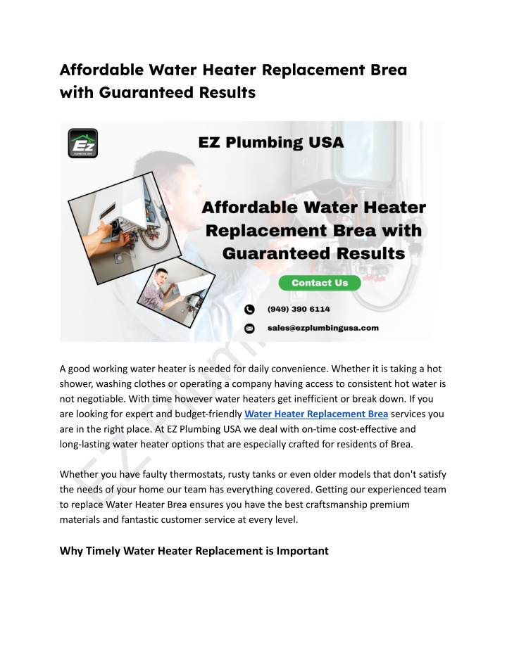 a ordable water heater replacement brea with