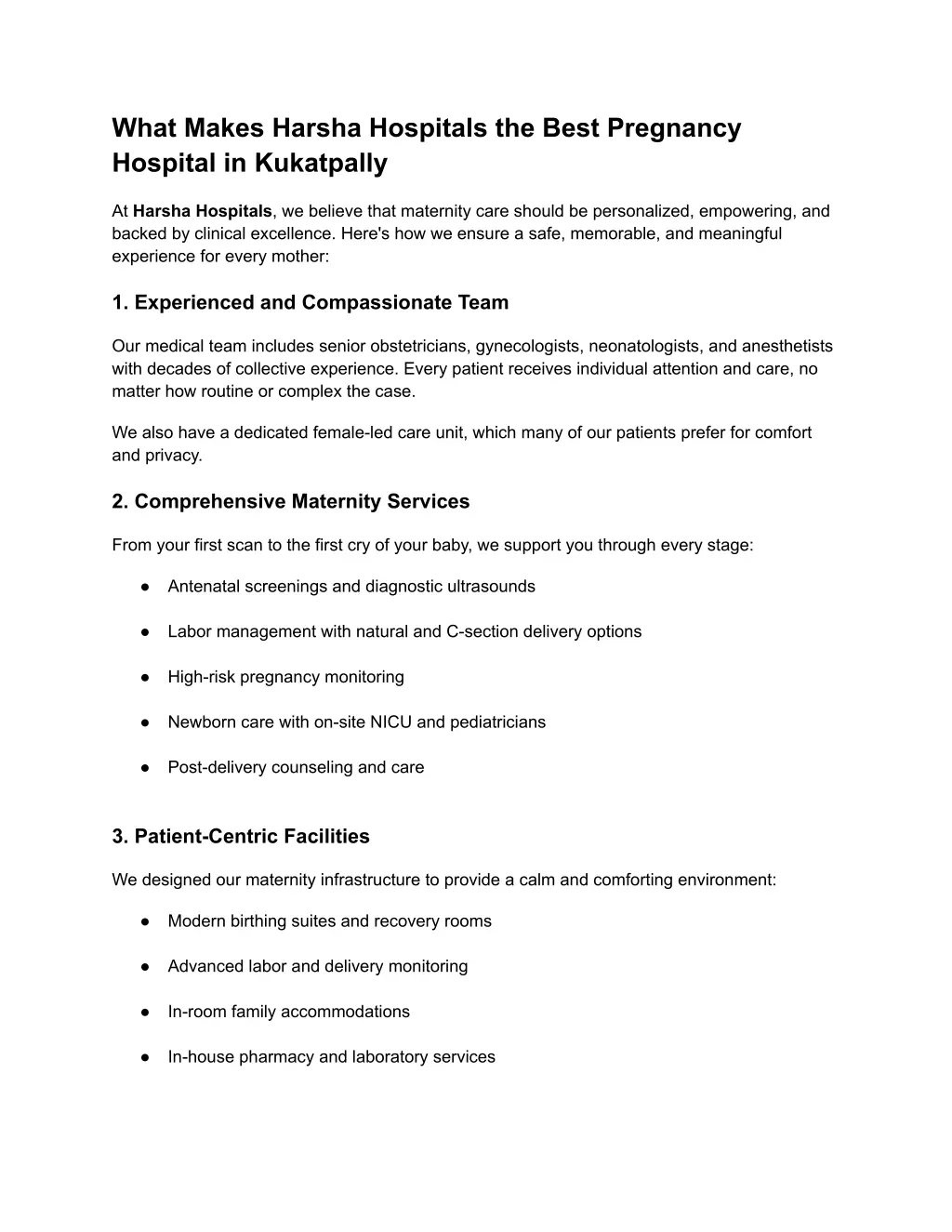 what makes harsha hospitals the best pregnancy
