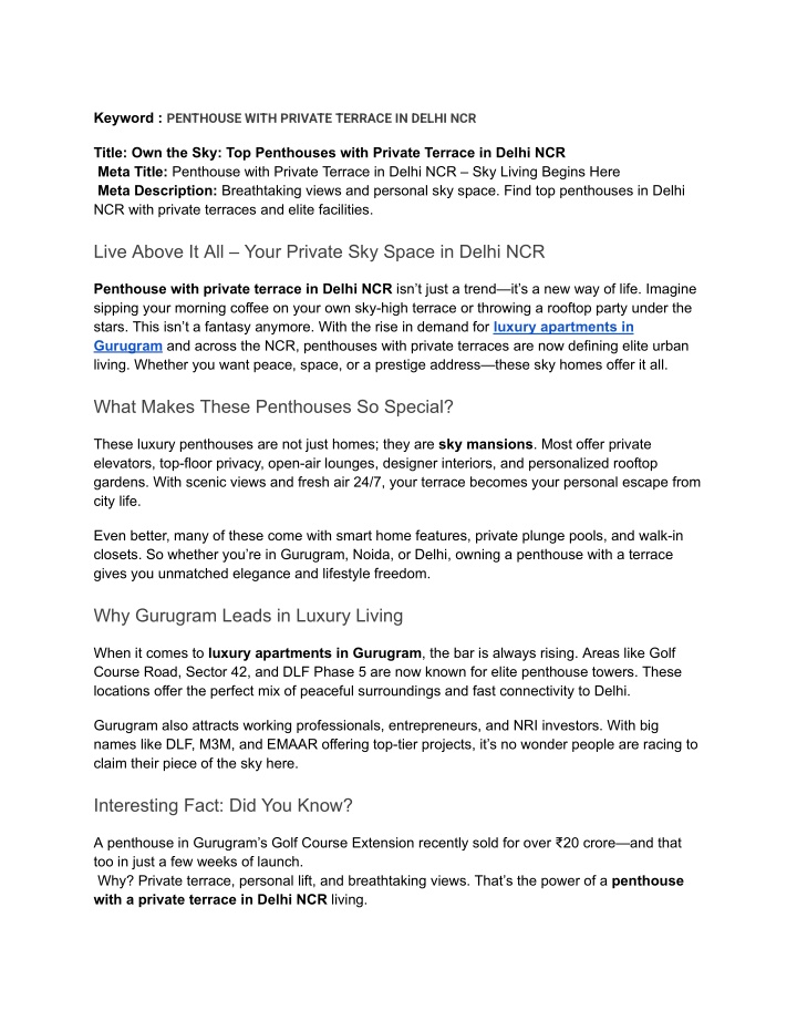 keyword penthouse with private terrace in delhi