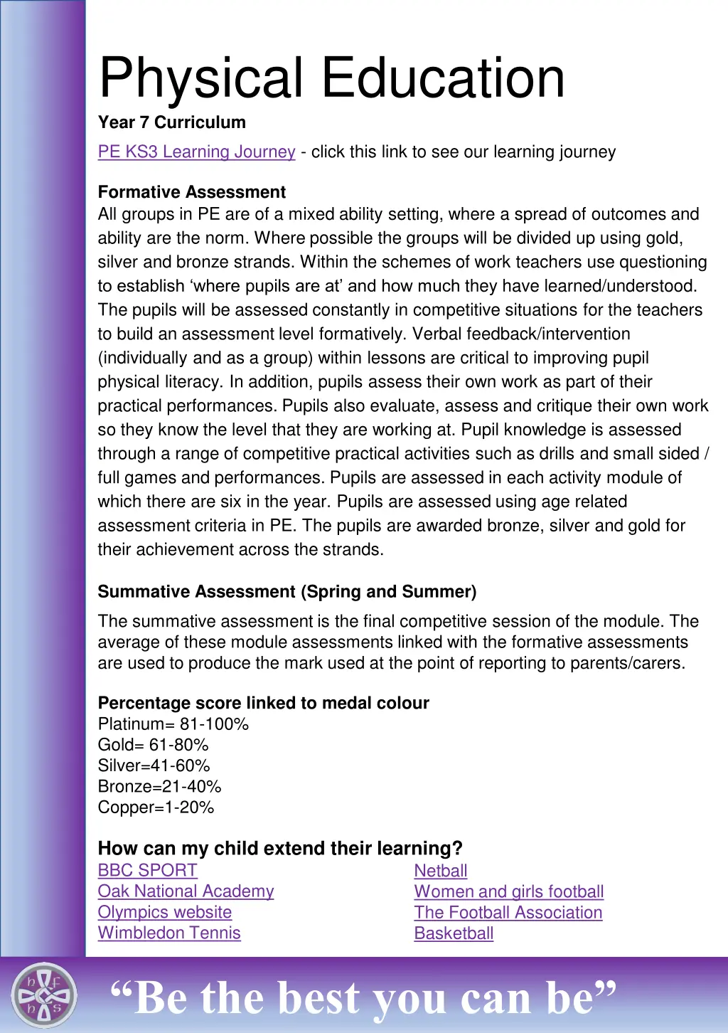 physical education year 7 curriculum