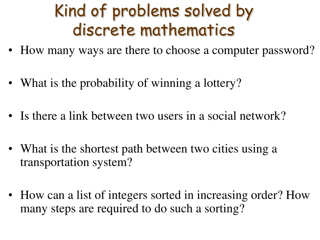 kind of problems solved by discrete mathematics