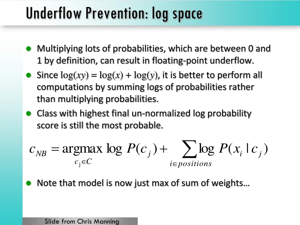 underflow prevention log space