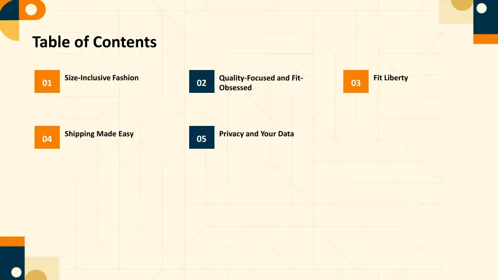 table of contents
