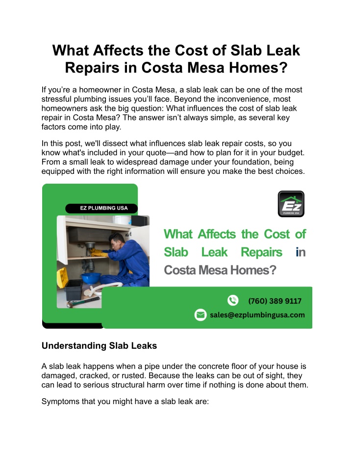 what affects the cost of slab leak repairs