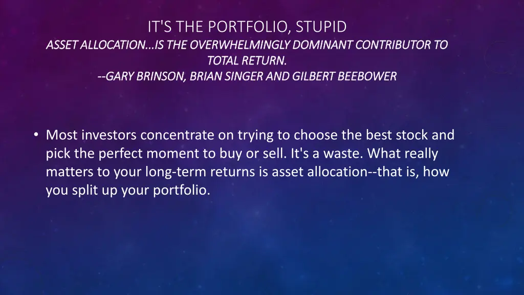 it s the portfolio stupid