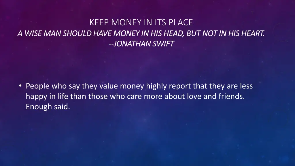 keep money in its place