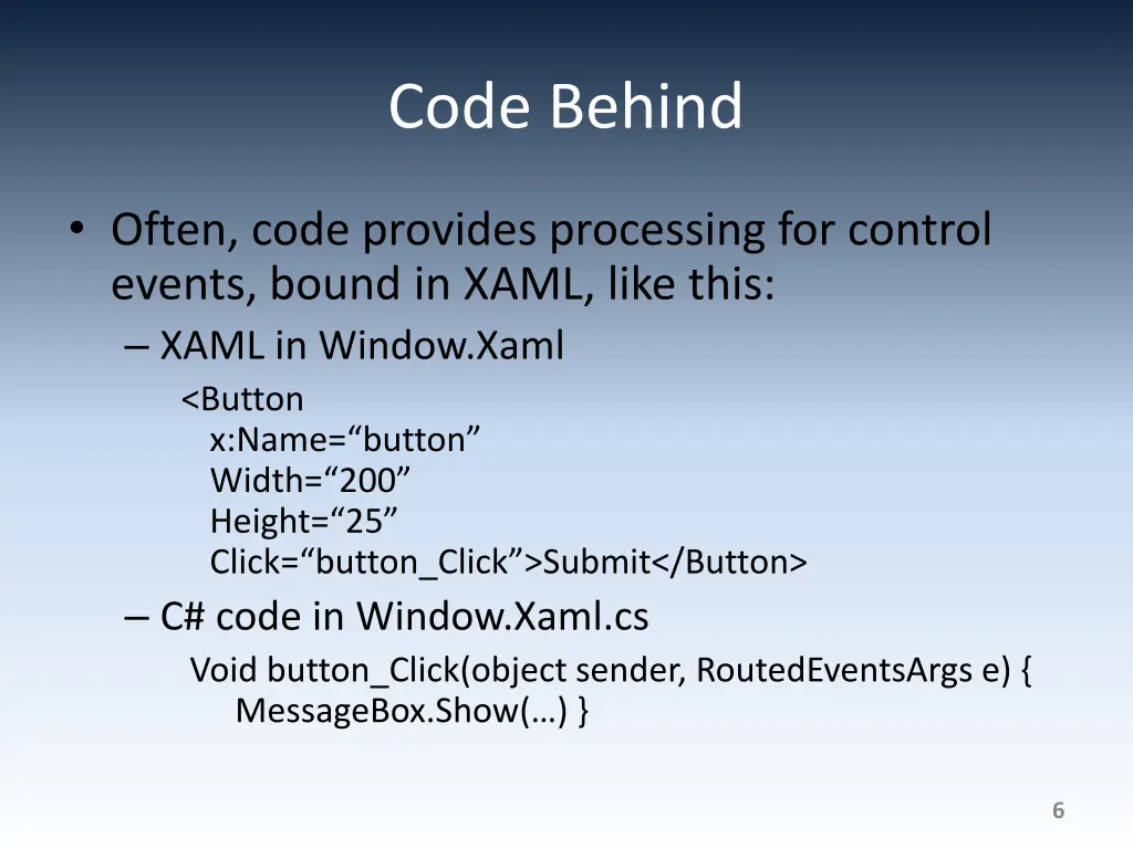 code behind