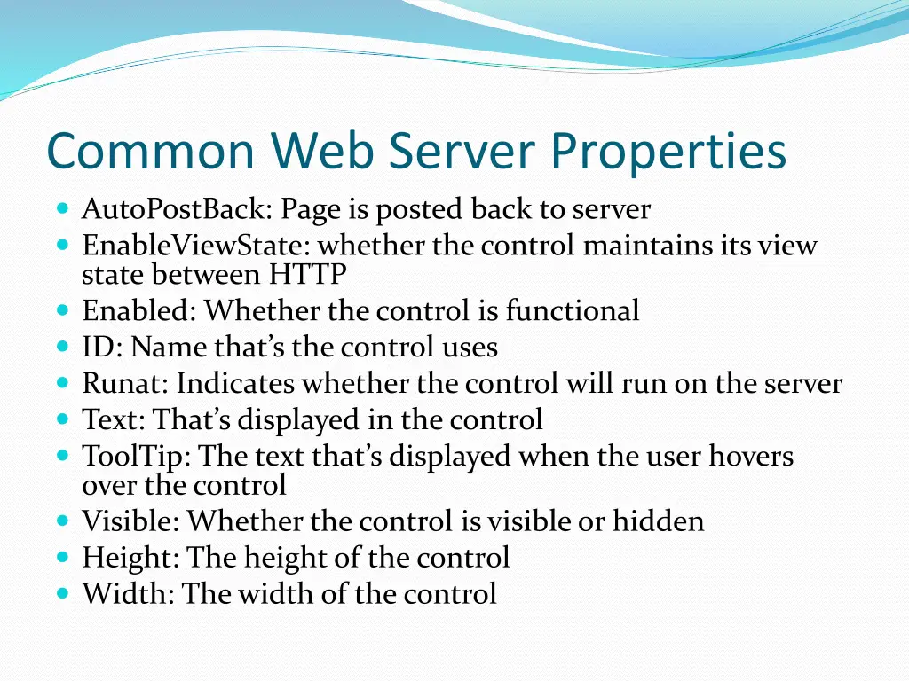common web server properties autopostback page
