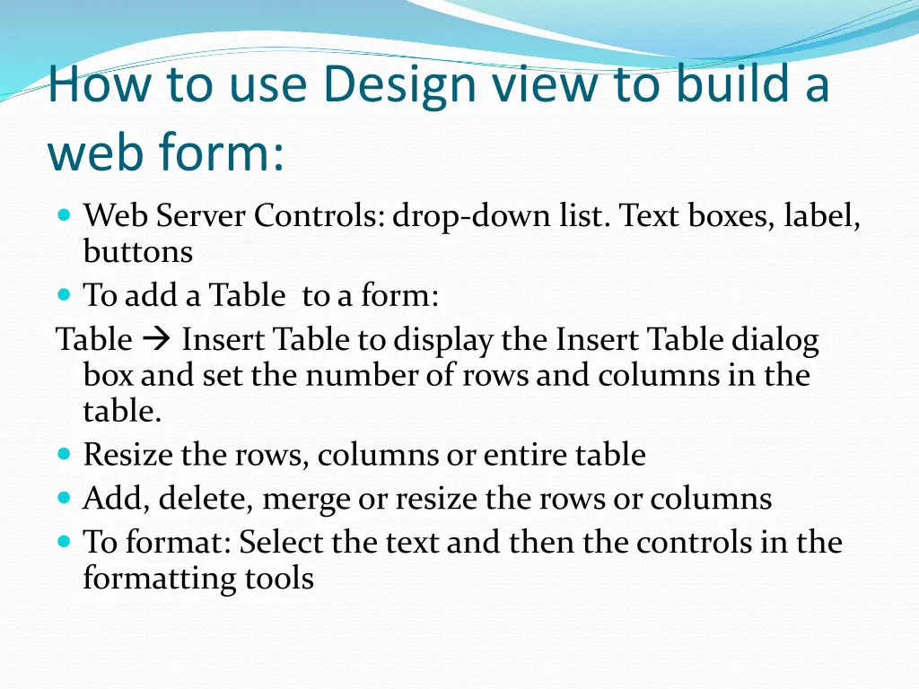 how to use design view to build a web form