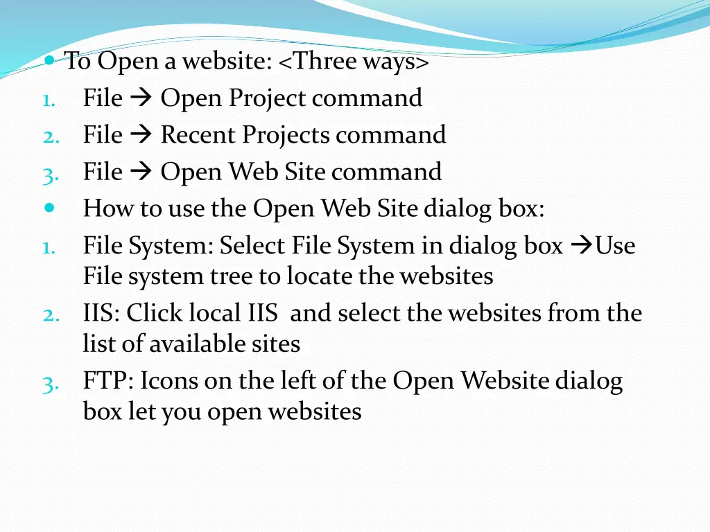 to open a website three ways file open project
