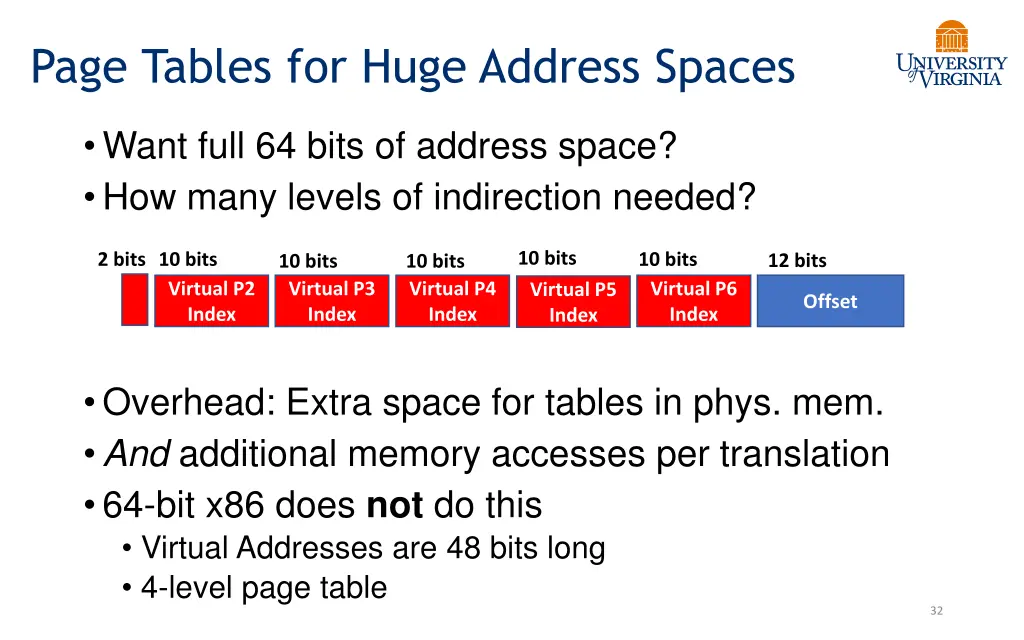 page tables for huge address spaces
