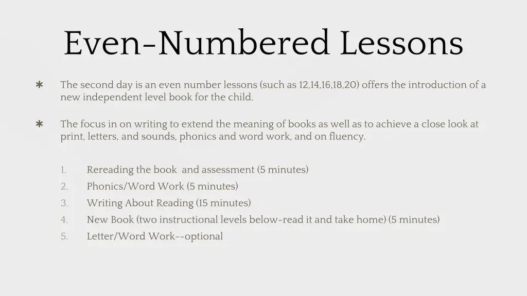 even numbered lessons